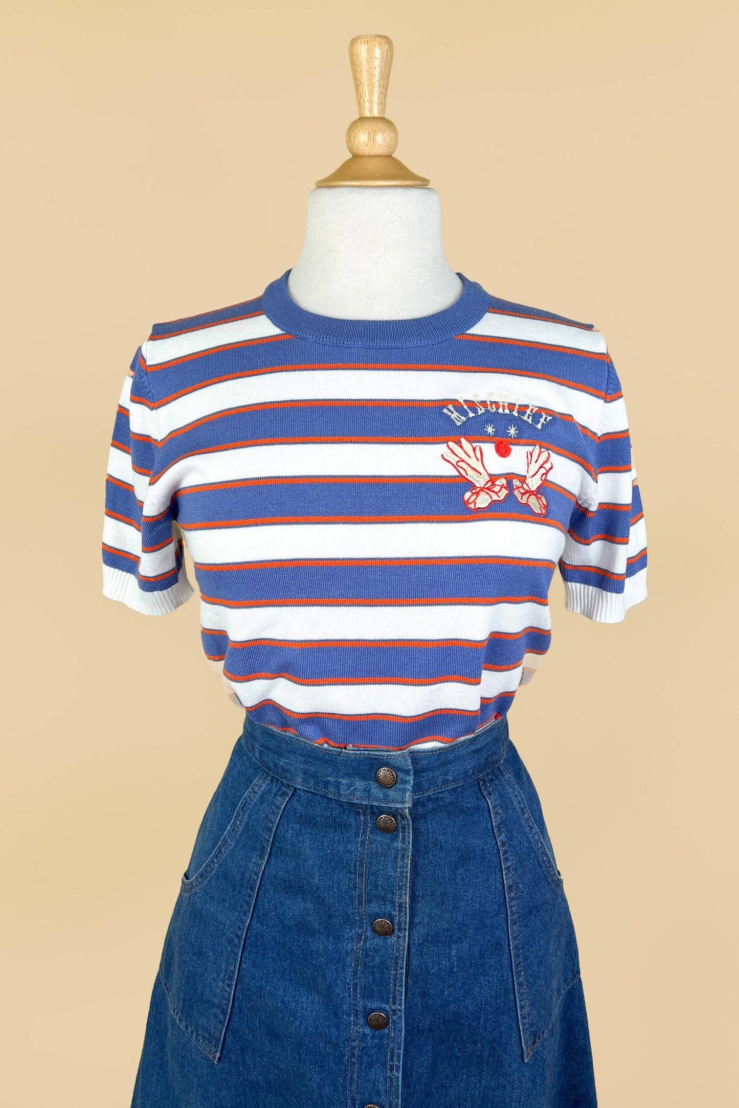 Mischief Maker Short Sleeve Relaxed Striped Sweater in Blue/Orange