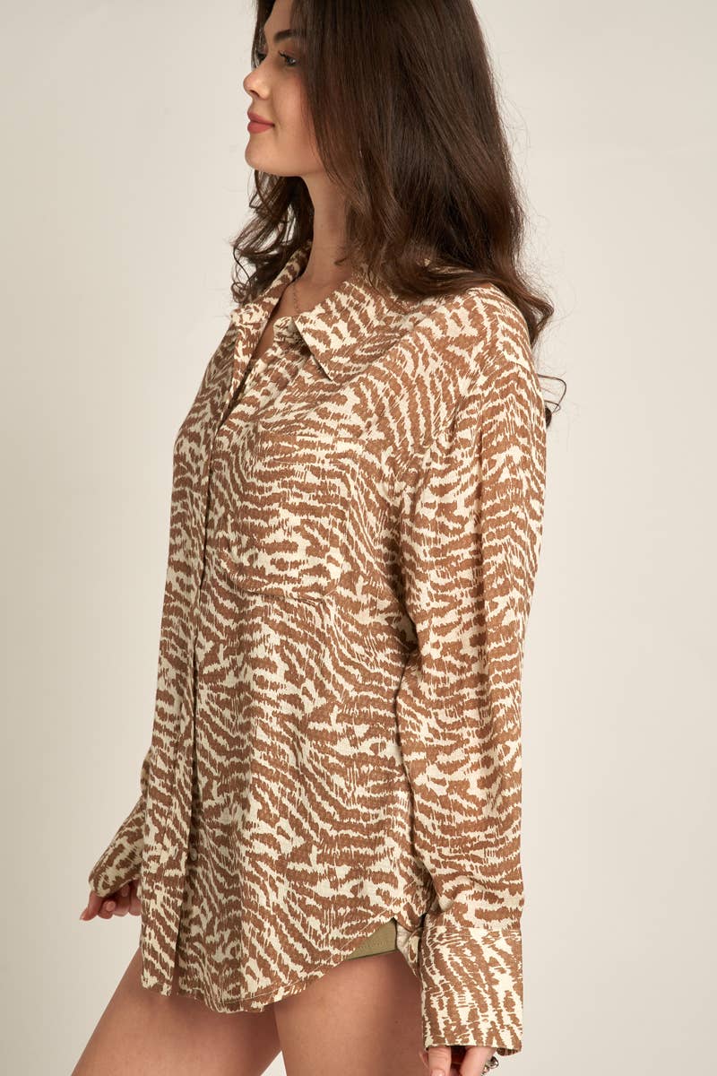 Animal Print Long Sleeve Button Down Shirt