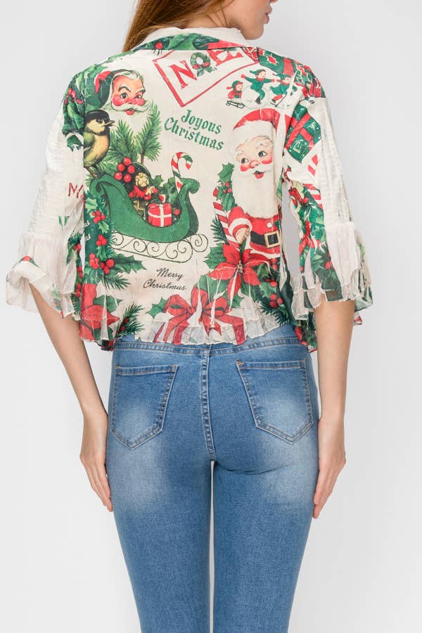 Cropped Button-Up Ruffle Detailed Jacket