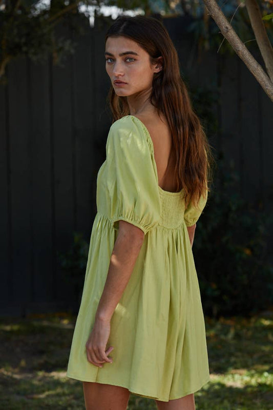 Lime Green Round Neck Short Sleeve Wide Leg Romper