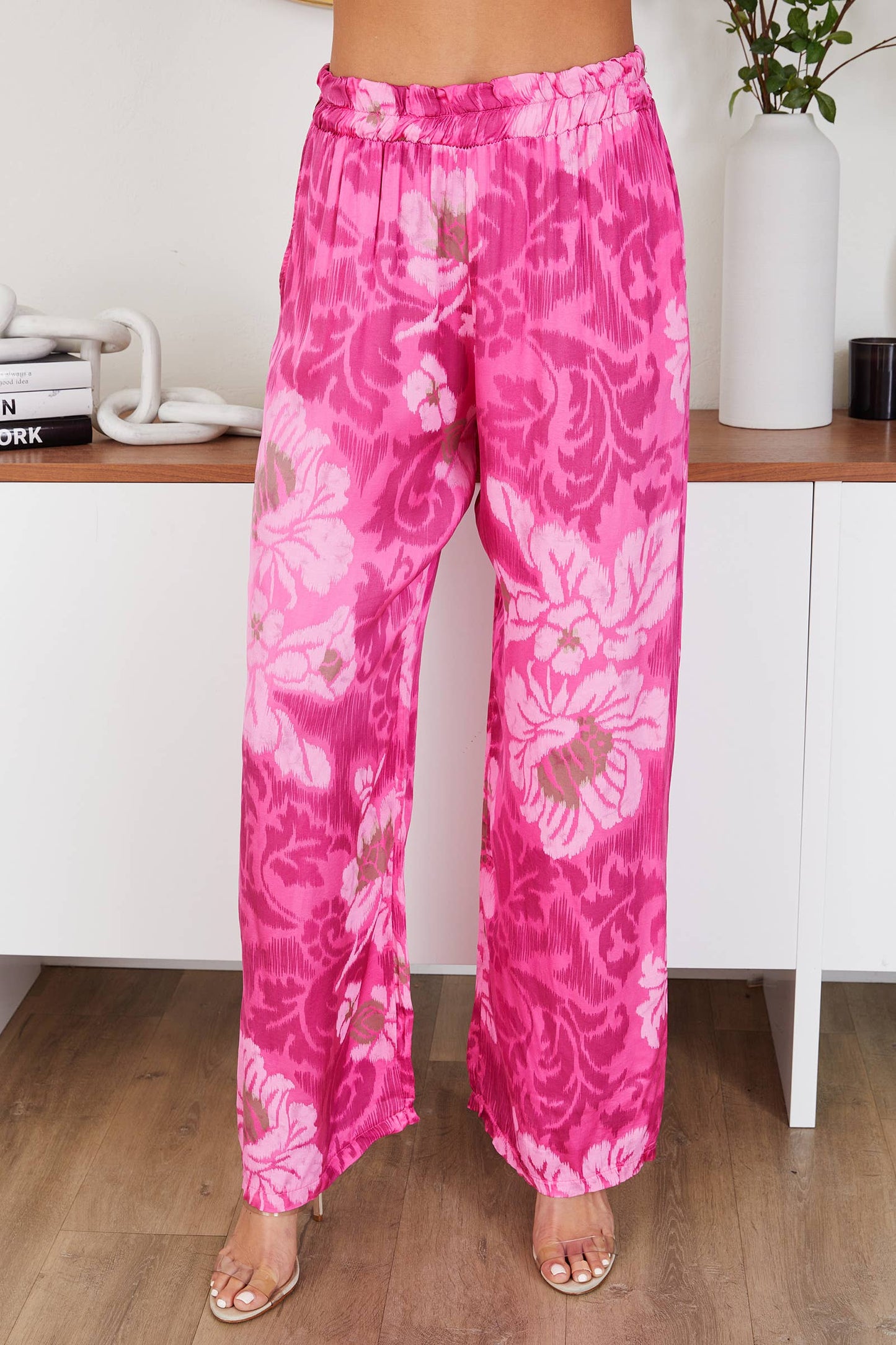 Fuschia Silky Inkatha Print Pants