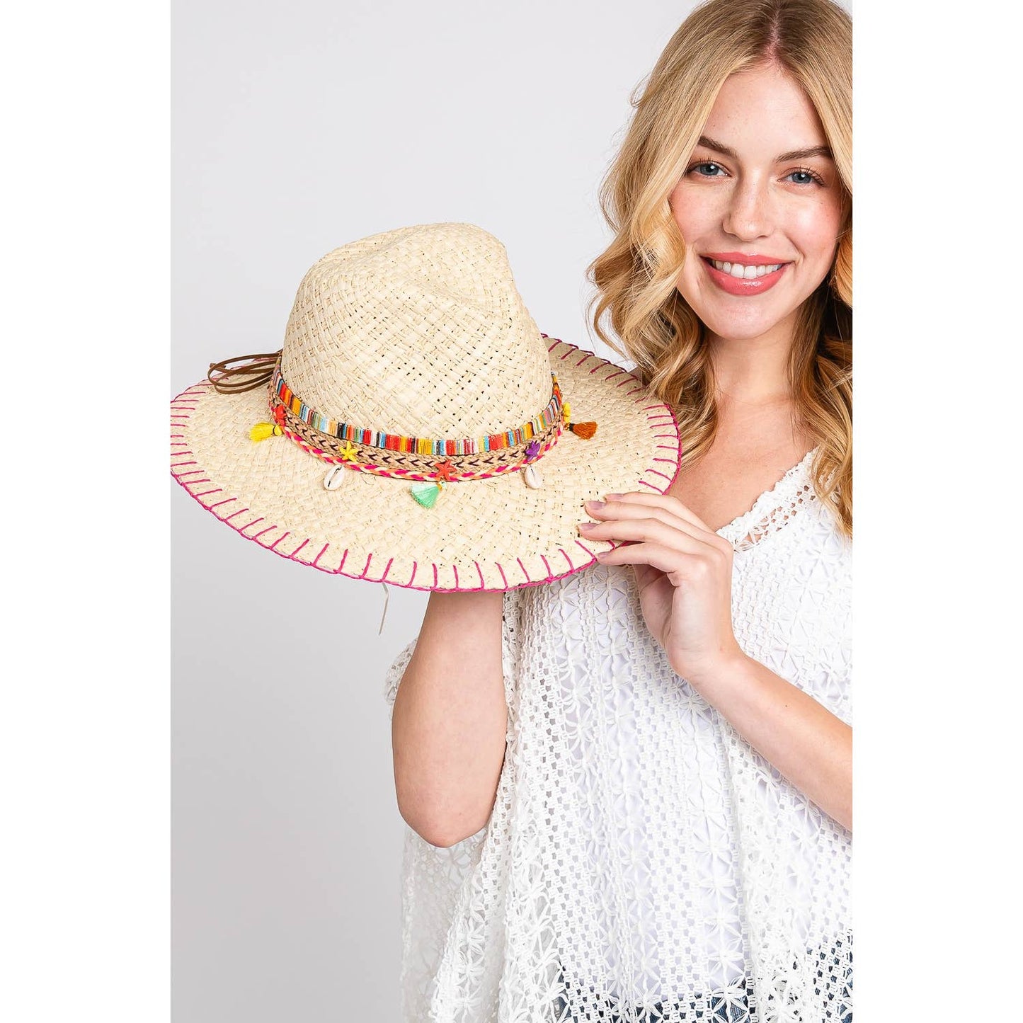 Stitch Edged Straw Handmade Sun Hat