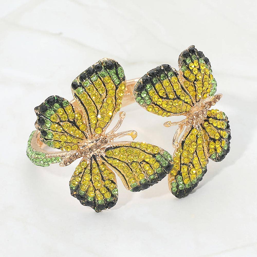 Rhinestone Embellished Double Butterfly Hinged Bangle Bracelet