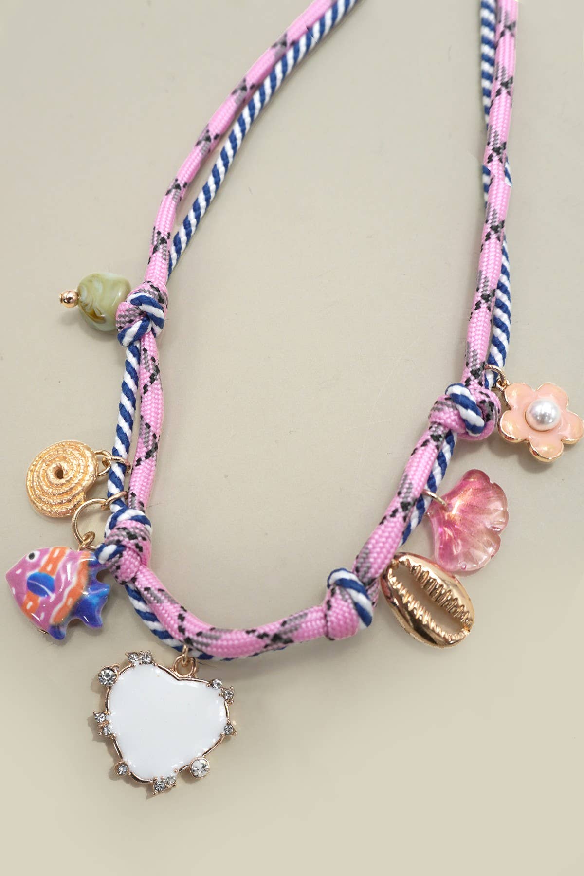 CORD CHARM-PORCELAIN FISH HEART FLOWER NECKLACE