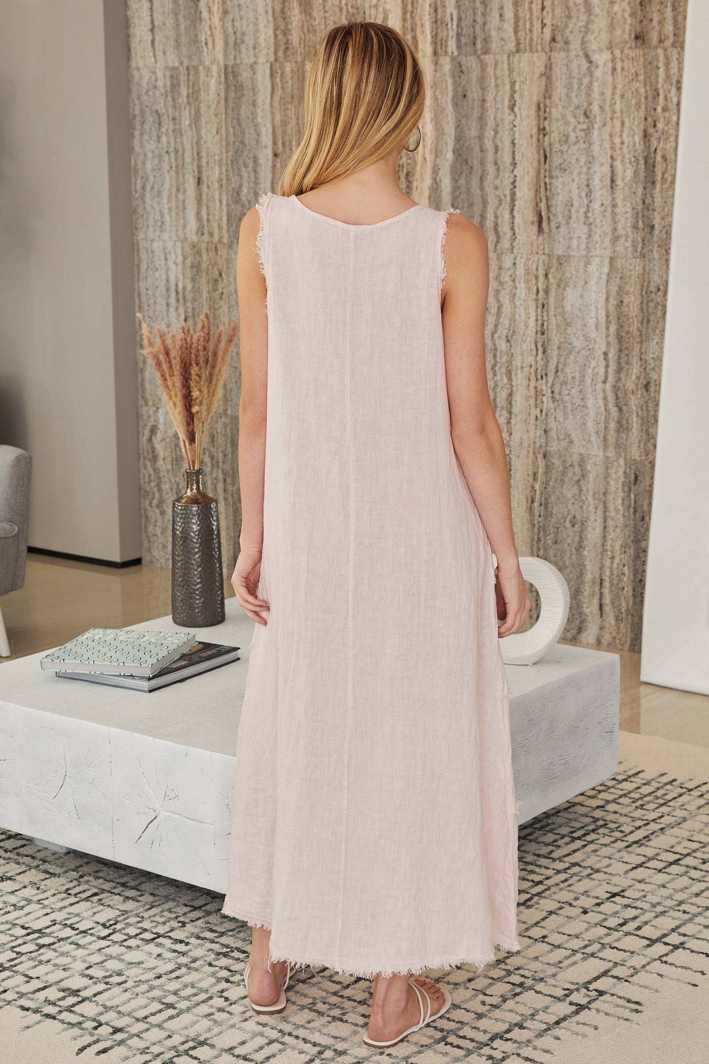 Blush Frill Trim Linen Maxi Dress