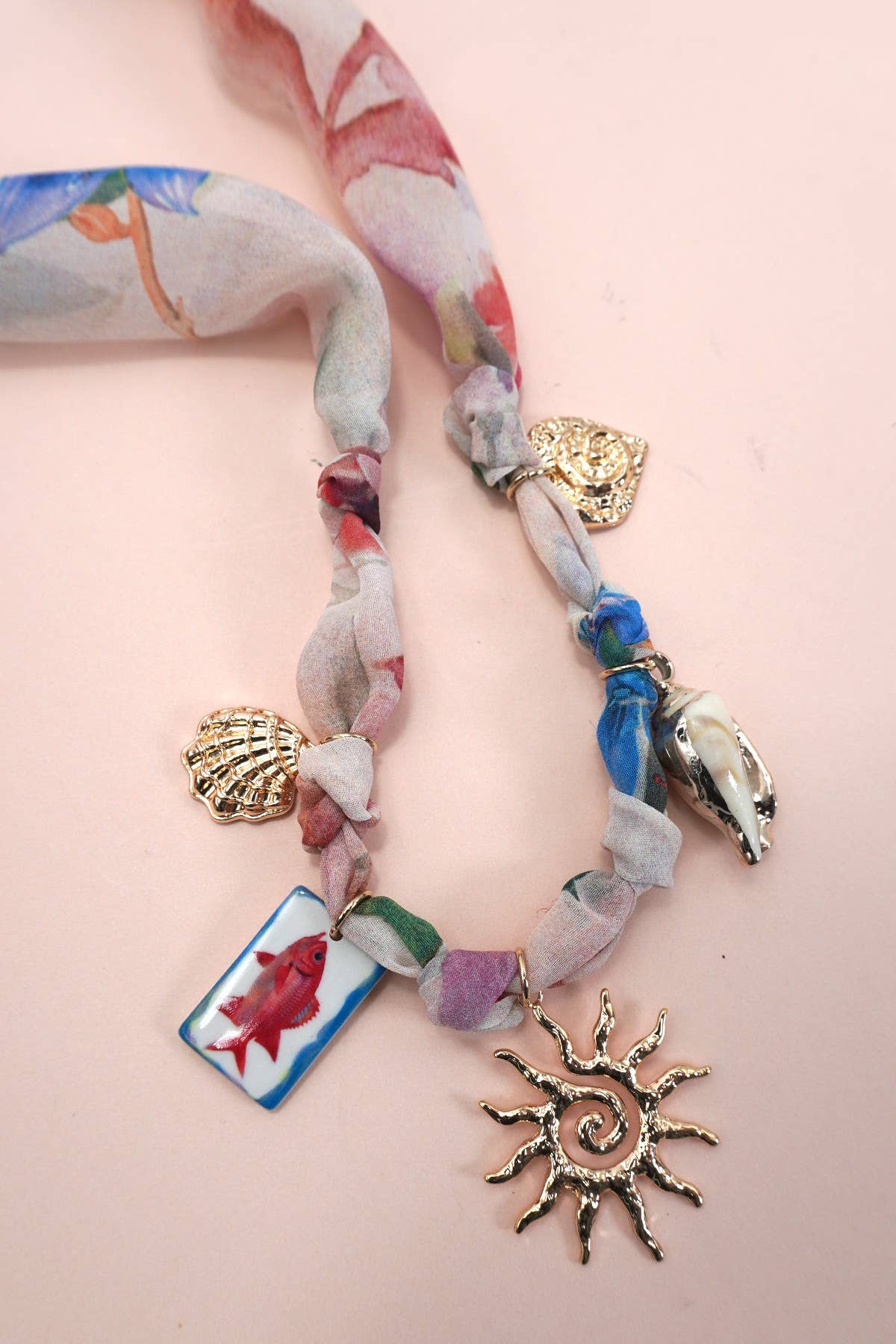 SCARF CHARM NECKLACE-FISH SUN CONCH SEASHELL