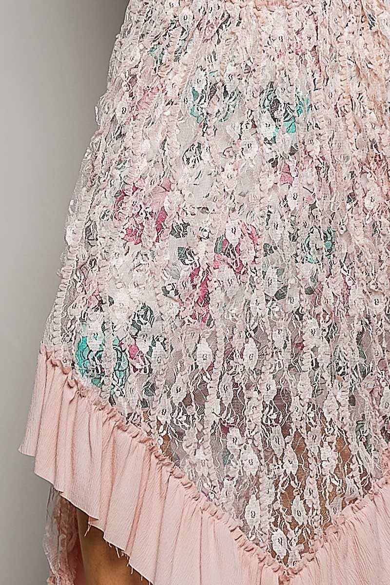 Ruffle Smocked Waist Solid Long Lace Skirt