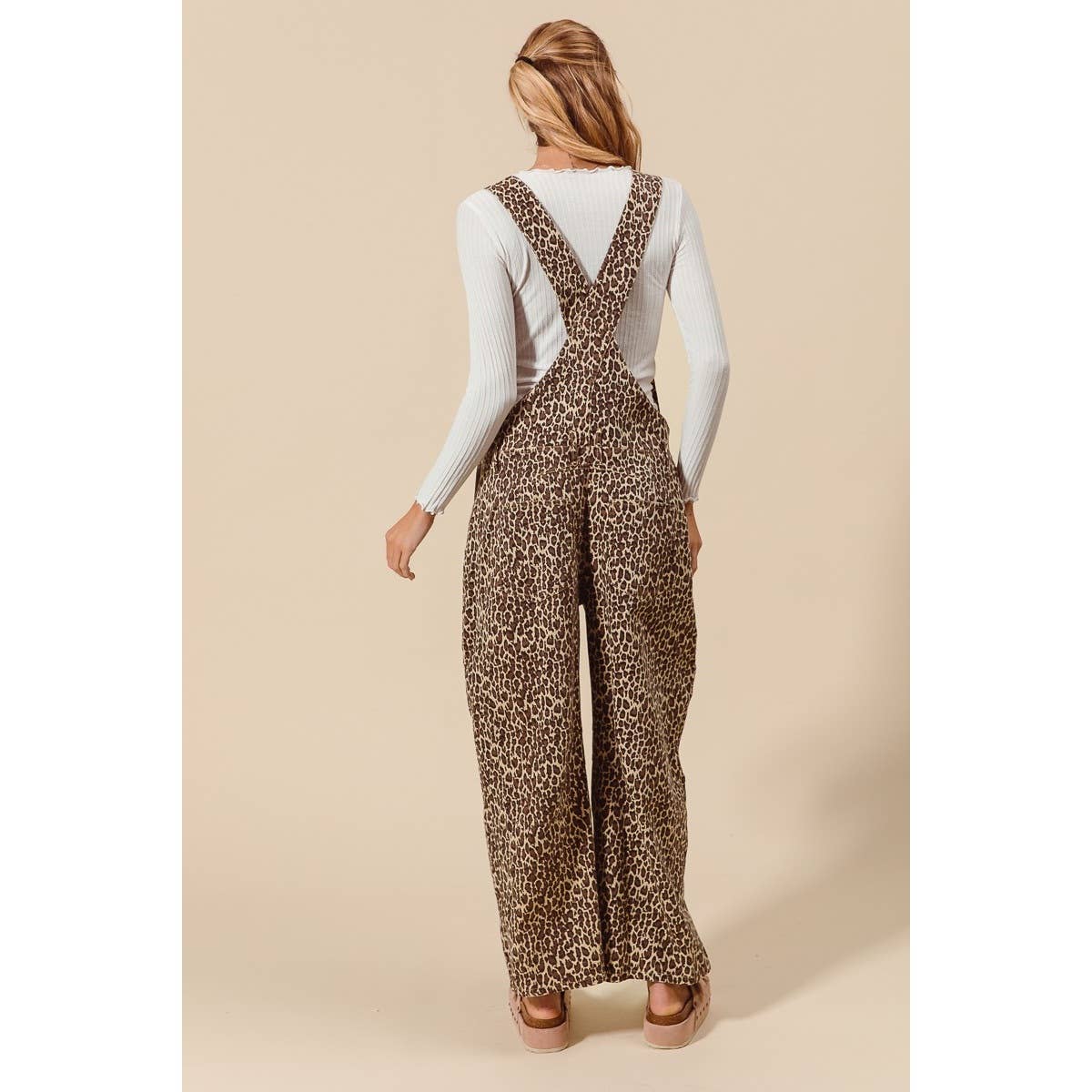 LEOPARD TWILL DENIM SLOUCHY BARREL OVERALLS JUMPSUIT