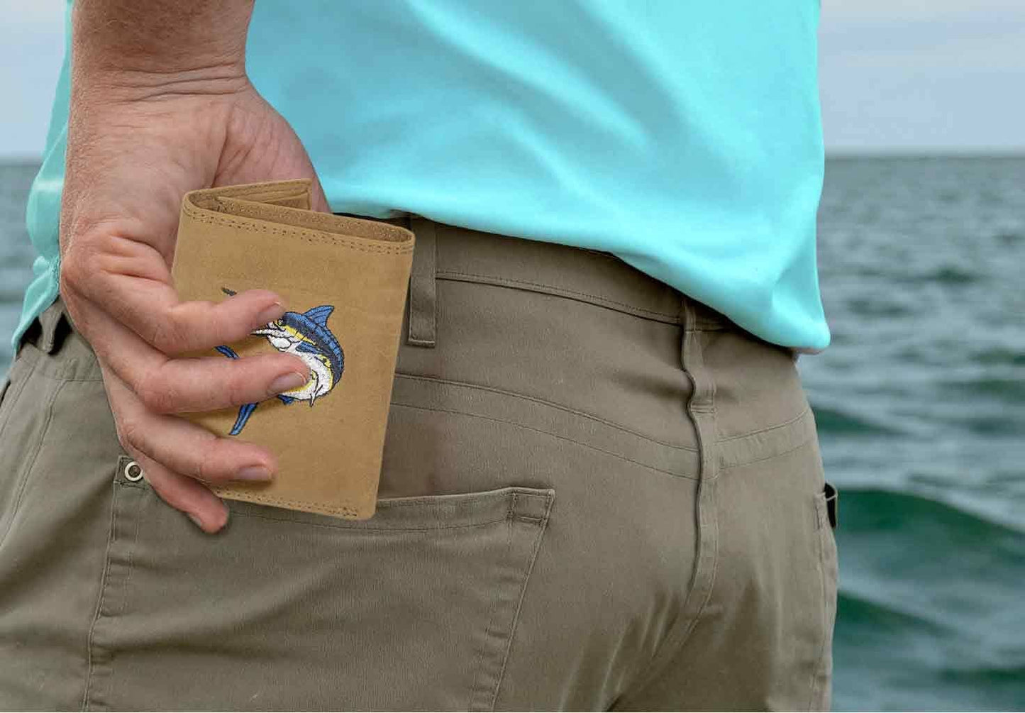 Marlin Men's Embroidered Leather Wallet.