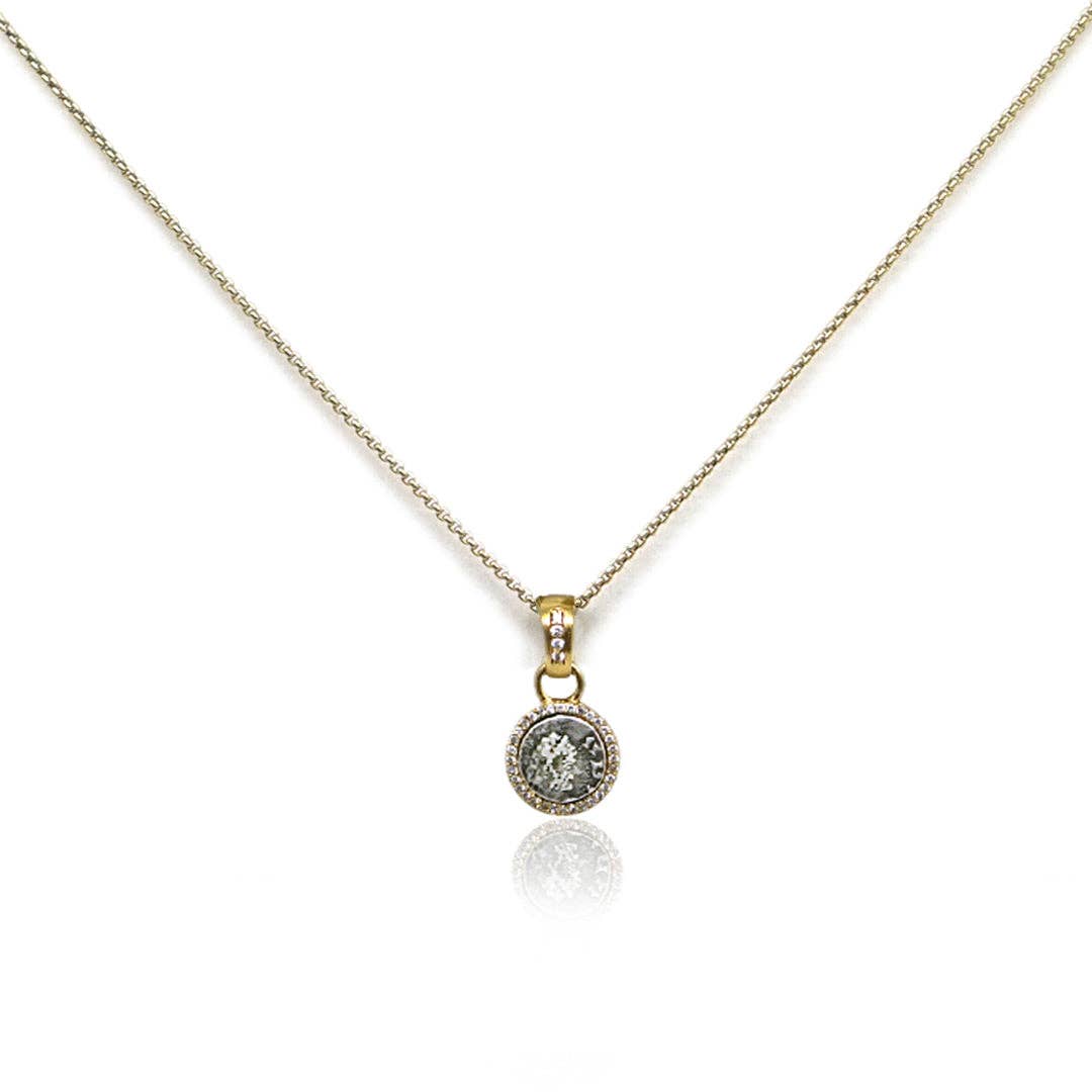 GOLD PAVIA COIN & PAVE FRAME NECKLACE