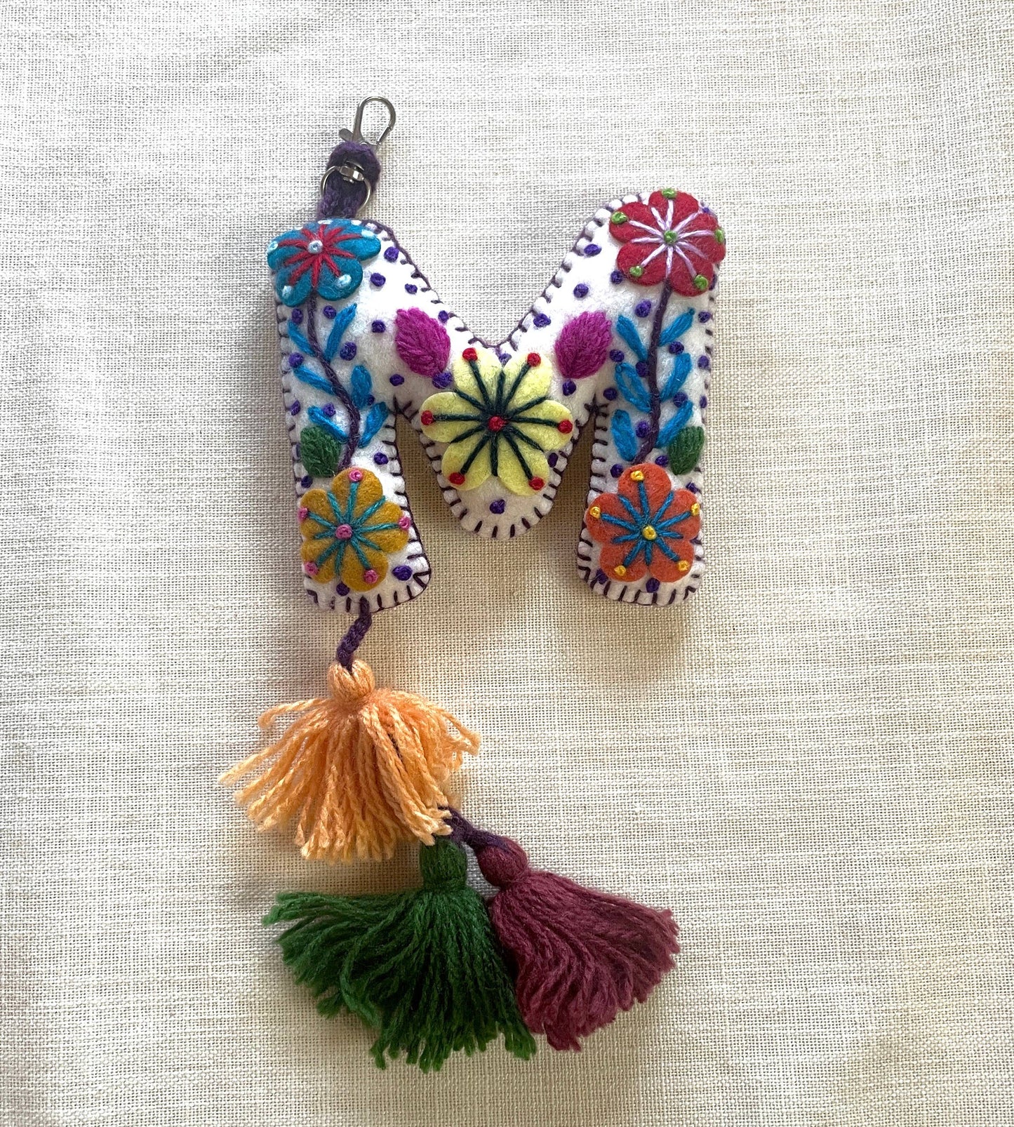 M - Hand Embroidered Keychain