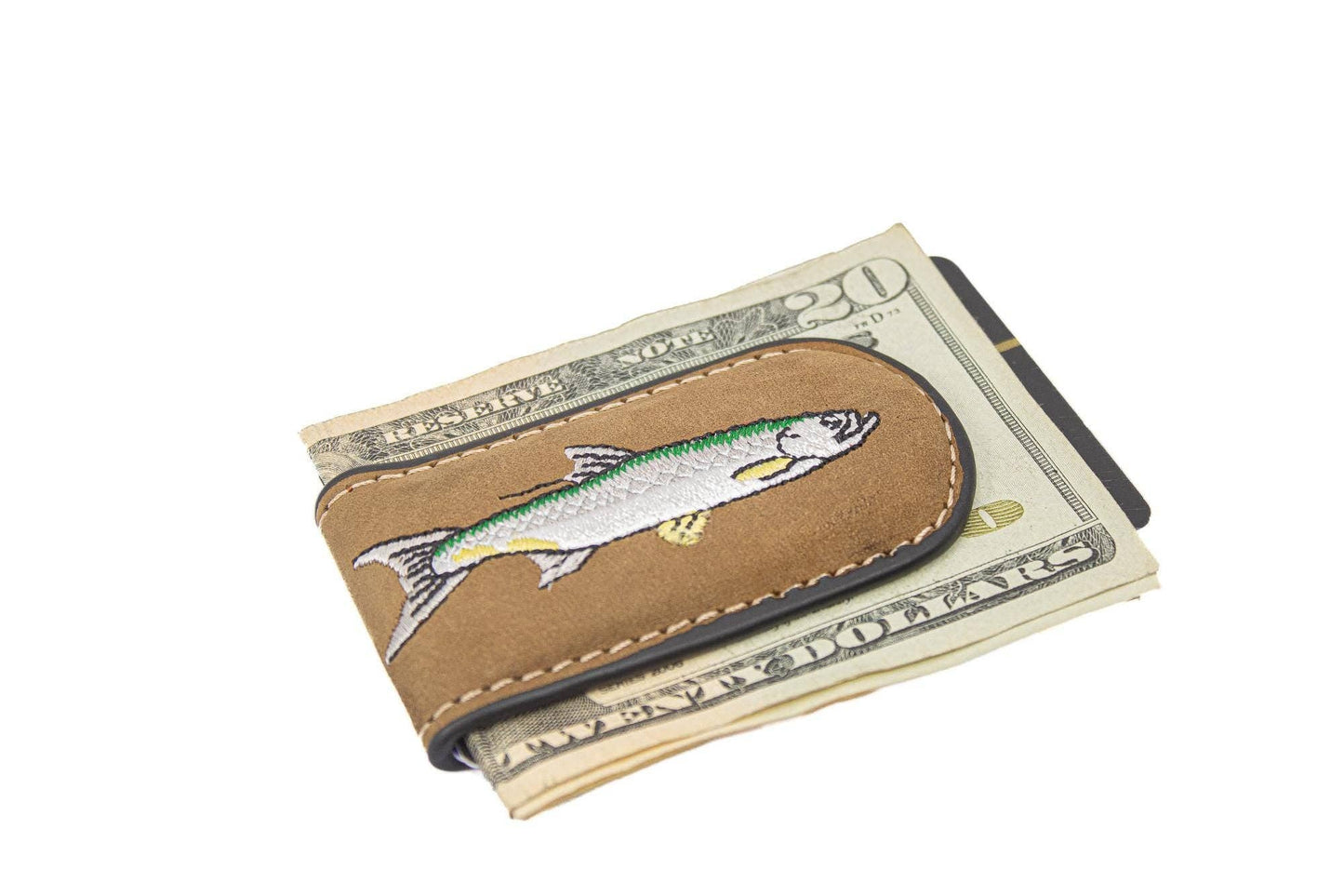 Embroidered Fish Leather Money Clip