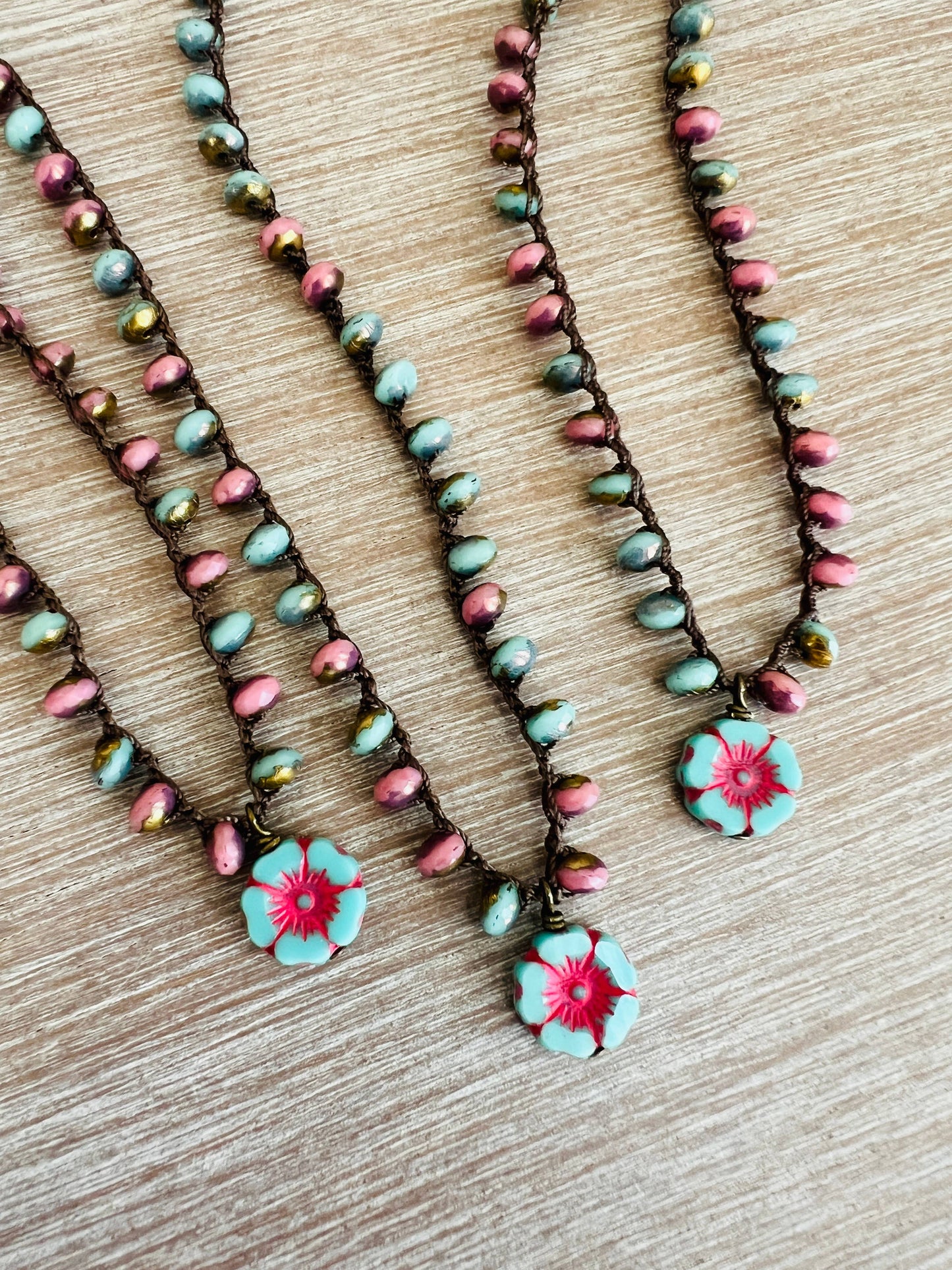 Cotton Candy Pressed Glass Flower Necklace