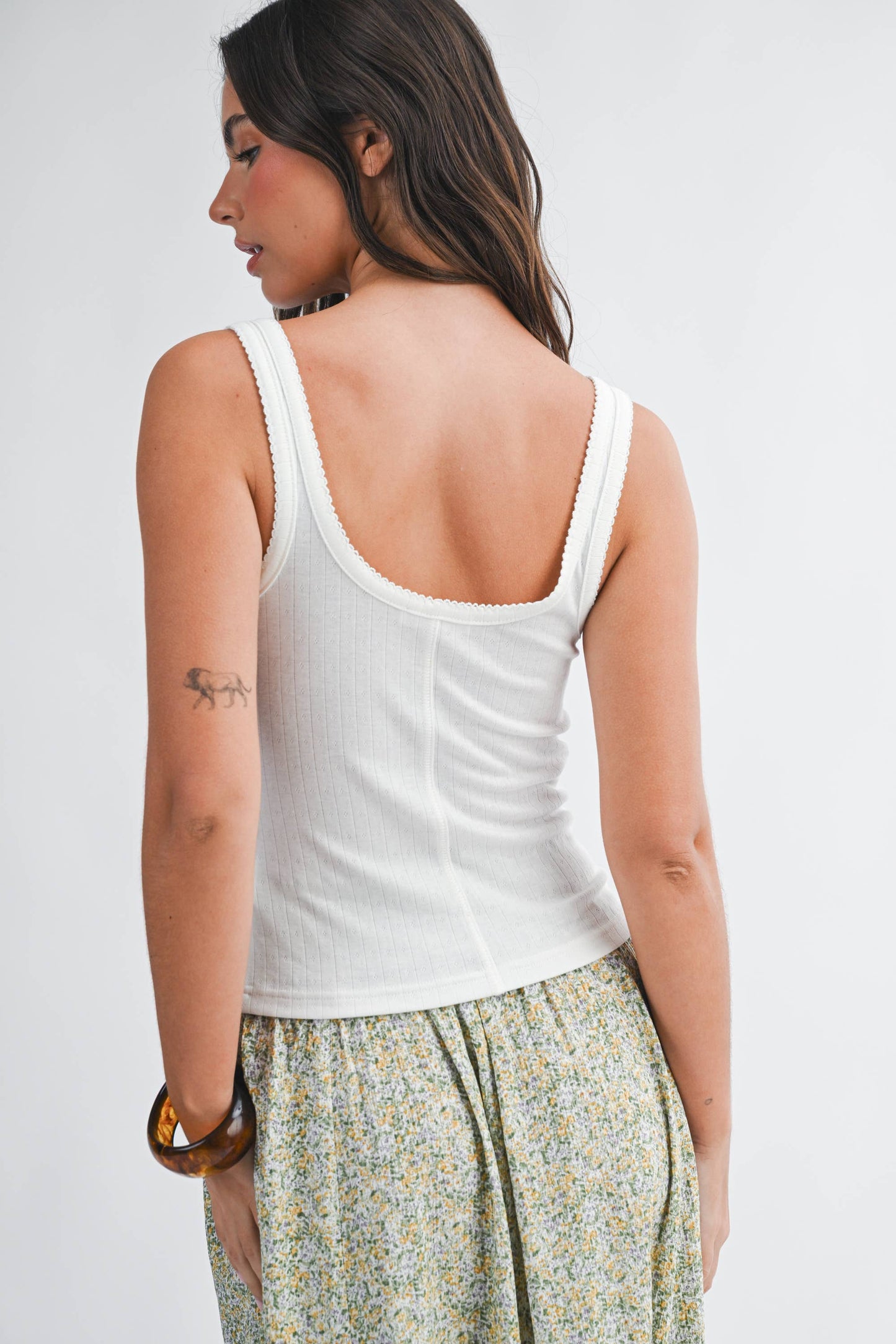 Pointelle Button Front Cami Tank