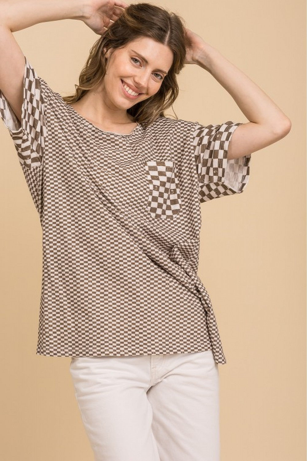 MOCHA CHECKERED SHORTSLEEVE SHIRT