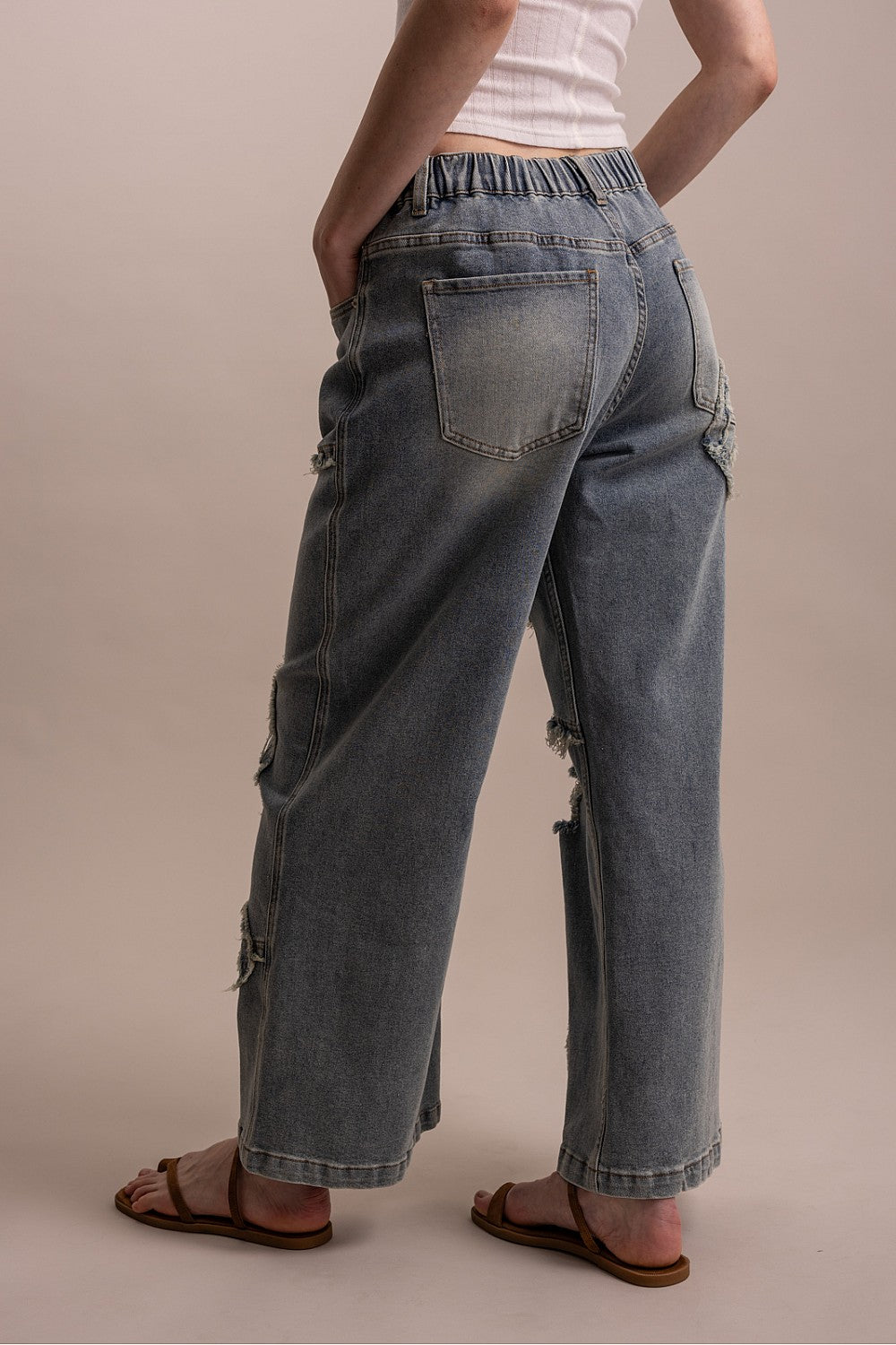 WIDE LEG PEACE PATCH WORK DENIM PANTS