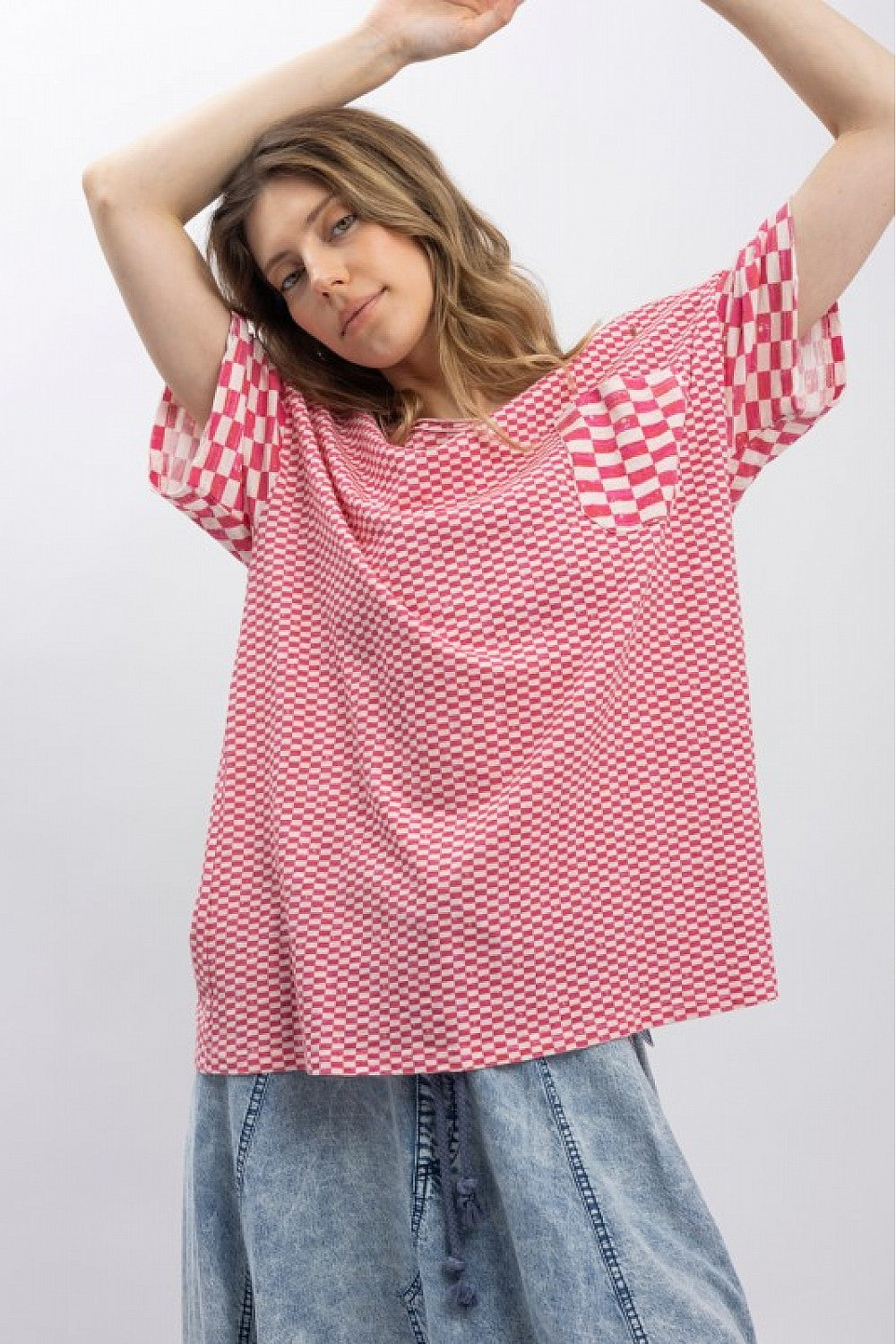PINK CHECKERED SHORTSLEEVE SHIRT