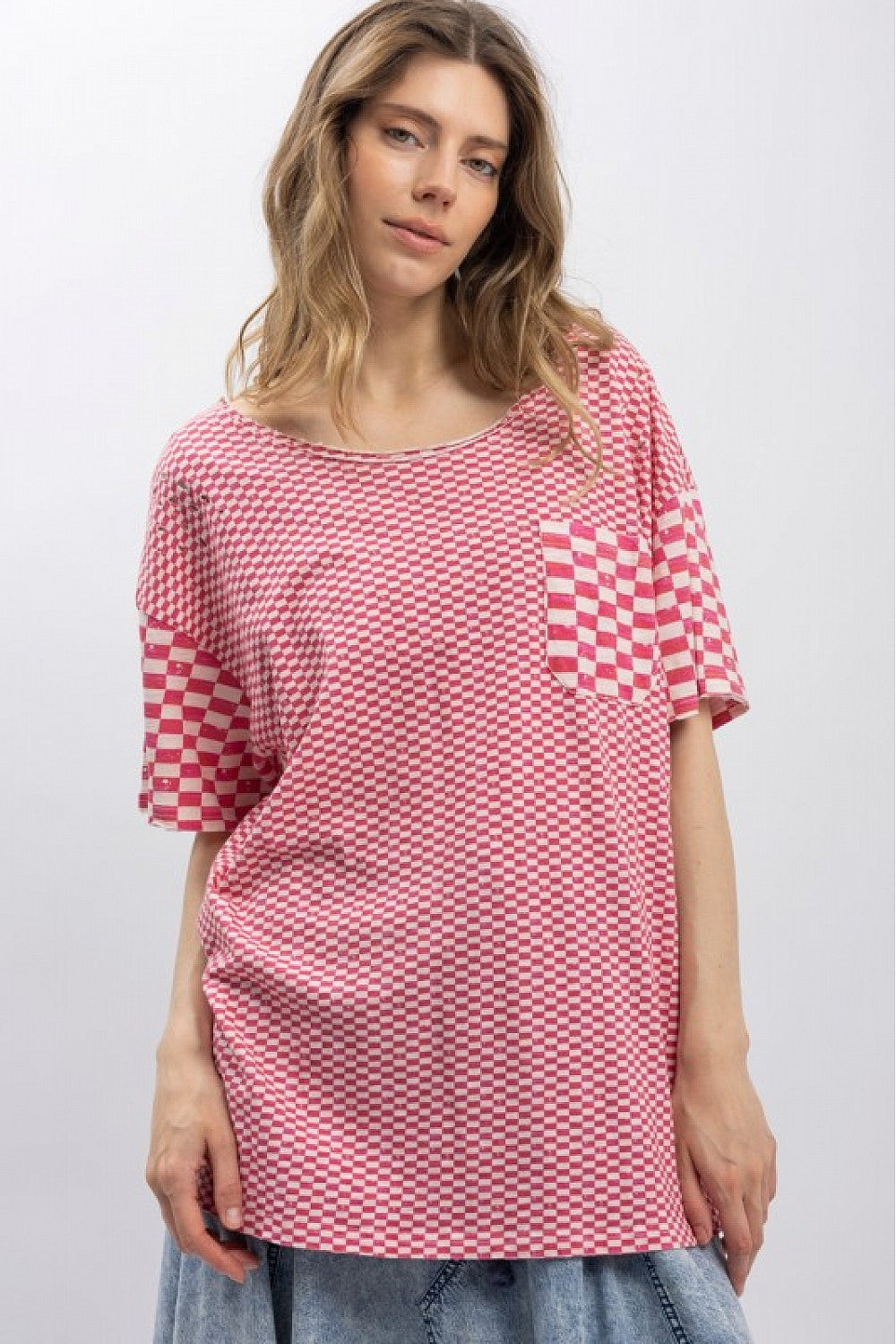 PINK CHECKERED SHORTSLEEVE SHIRT