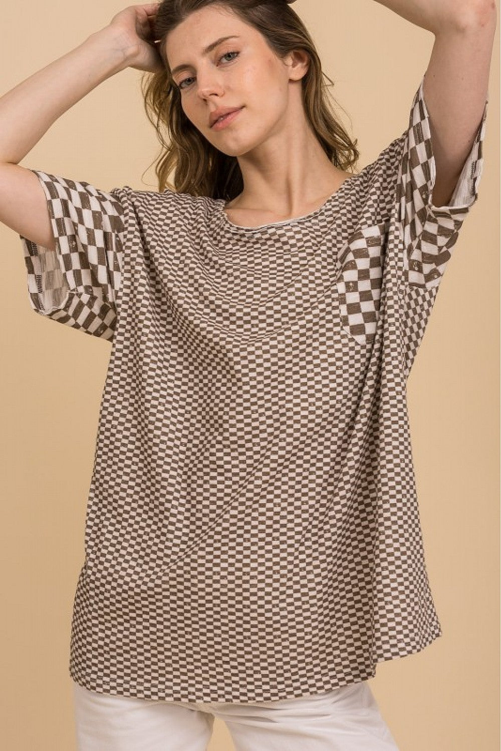 MOCHA CHECKERED SHORTSLEEVE SHIRT