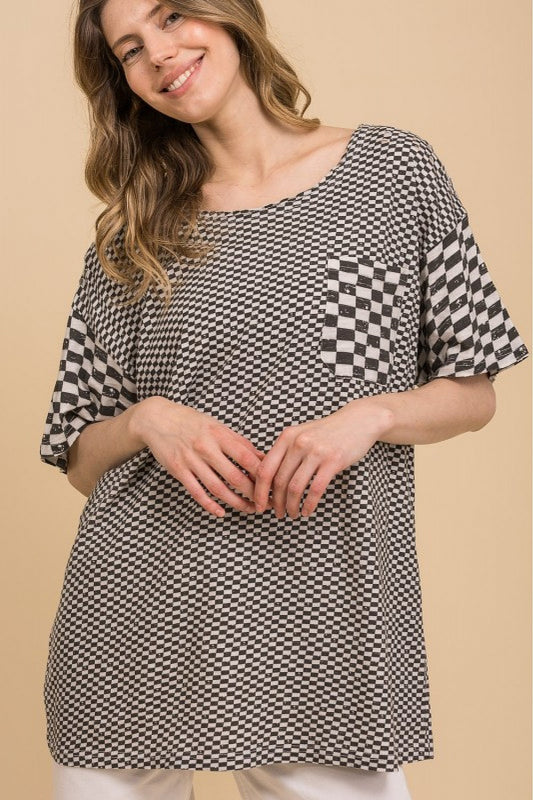 BLACK CHECKERED SHORTSLEEVE SHIRT