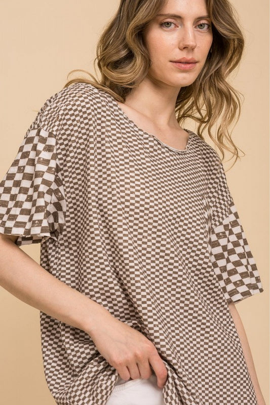 MOCHA CHECKERED SHORTSLEEVE SHIRT
