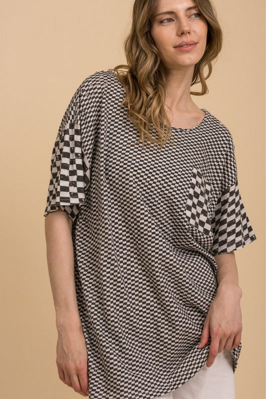 BLACK CHECKERED SHORTSLEEVE SHIRT
