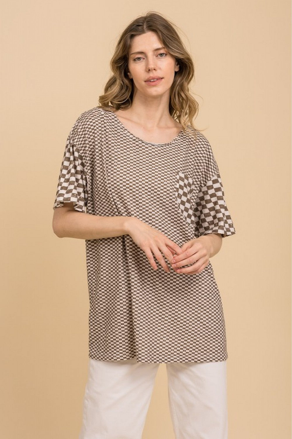 MOCHA CHECKERED SHORTSLEEVE SHIRT