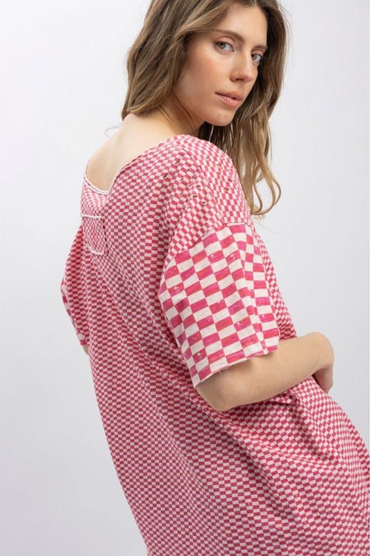PINK CHECKERED SHORTSLEEVE SHIRT