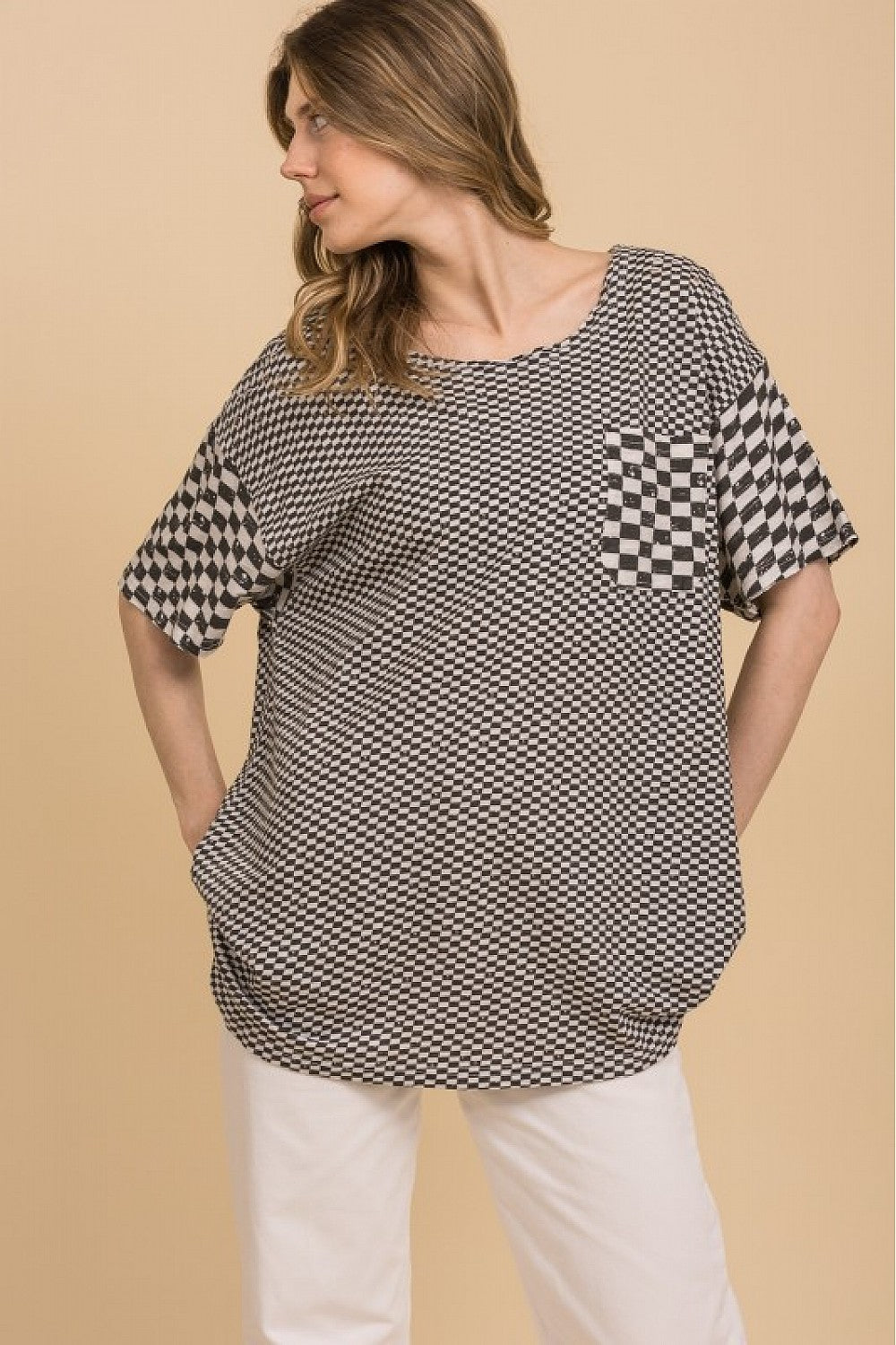 BLACK CHECKERED SHORTSLEEVE SHIRT