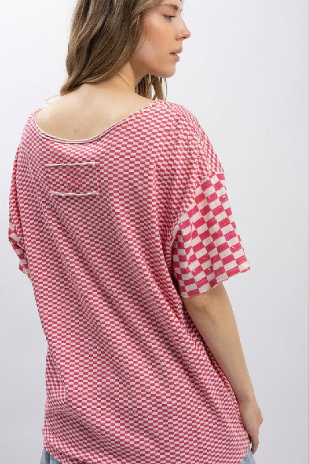 PINK CHECKERED SHORTSLEEVE SHIRT