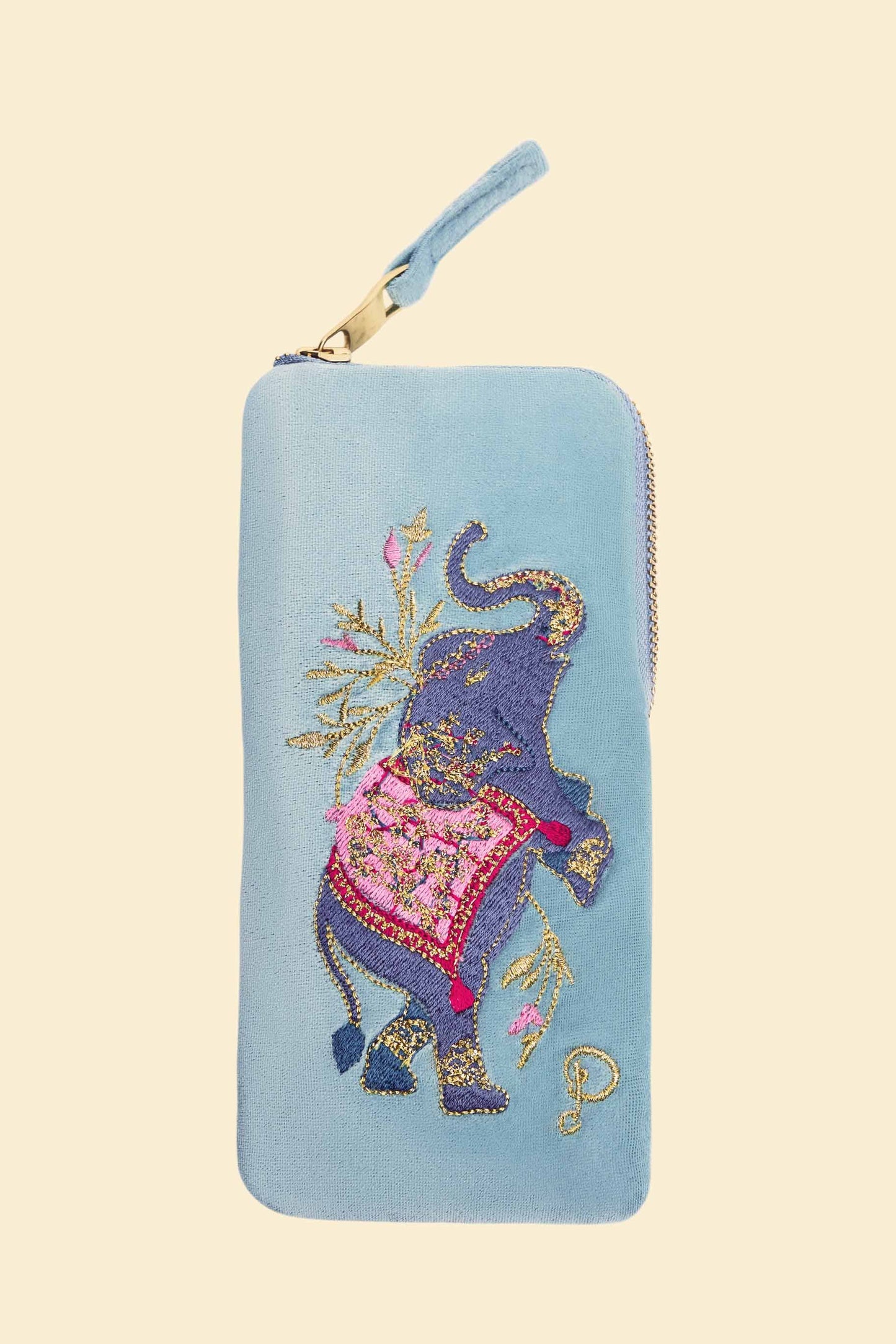 Velvet Glasses Pouch - Elephant in Cornflower