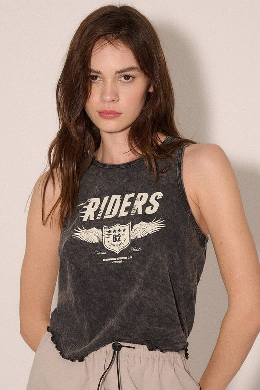 Riders Motorcycle Club Vintage-Wash Graphic Tank: CHARCOAL