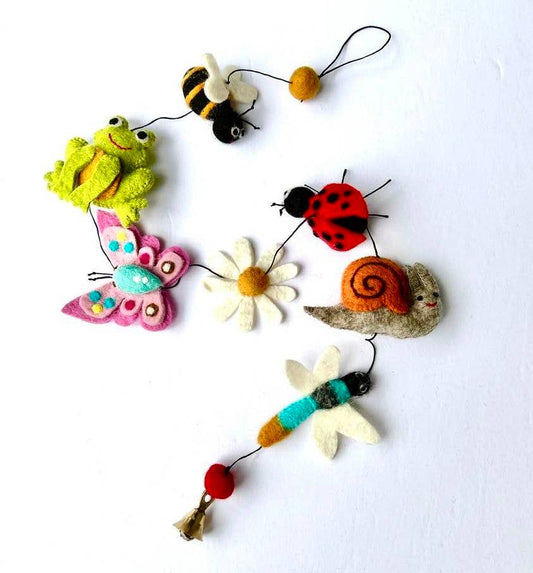 Felt Garland Frog, Butterfly, Snail, Dragonfly, Ladybug, Bee