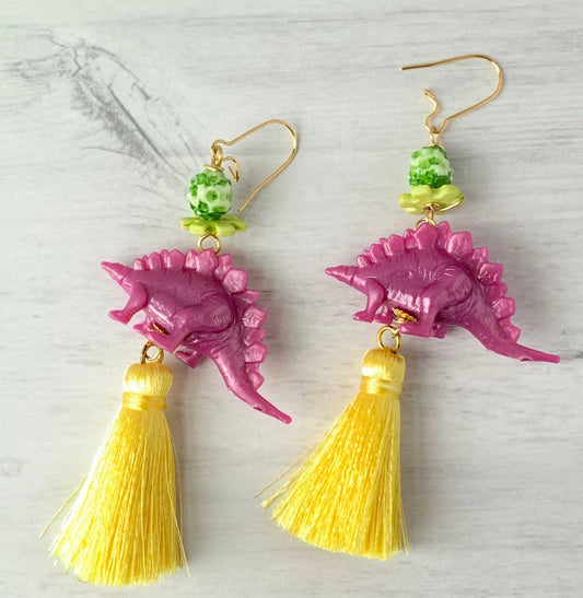 The Orchid Stegosaurus Tassel Earrings