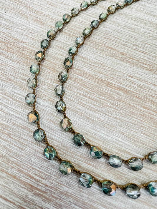 Sea Green And Grey Long Crystal Strand.