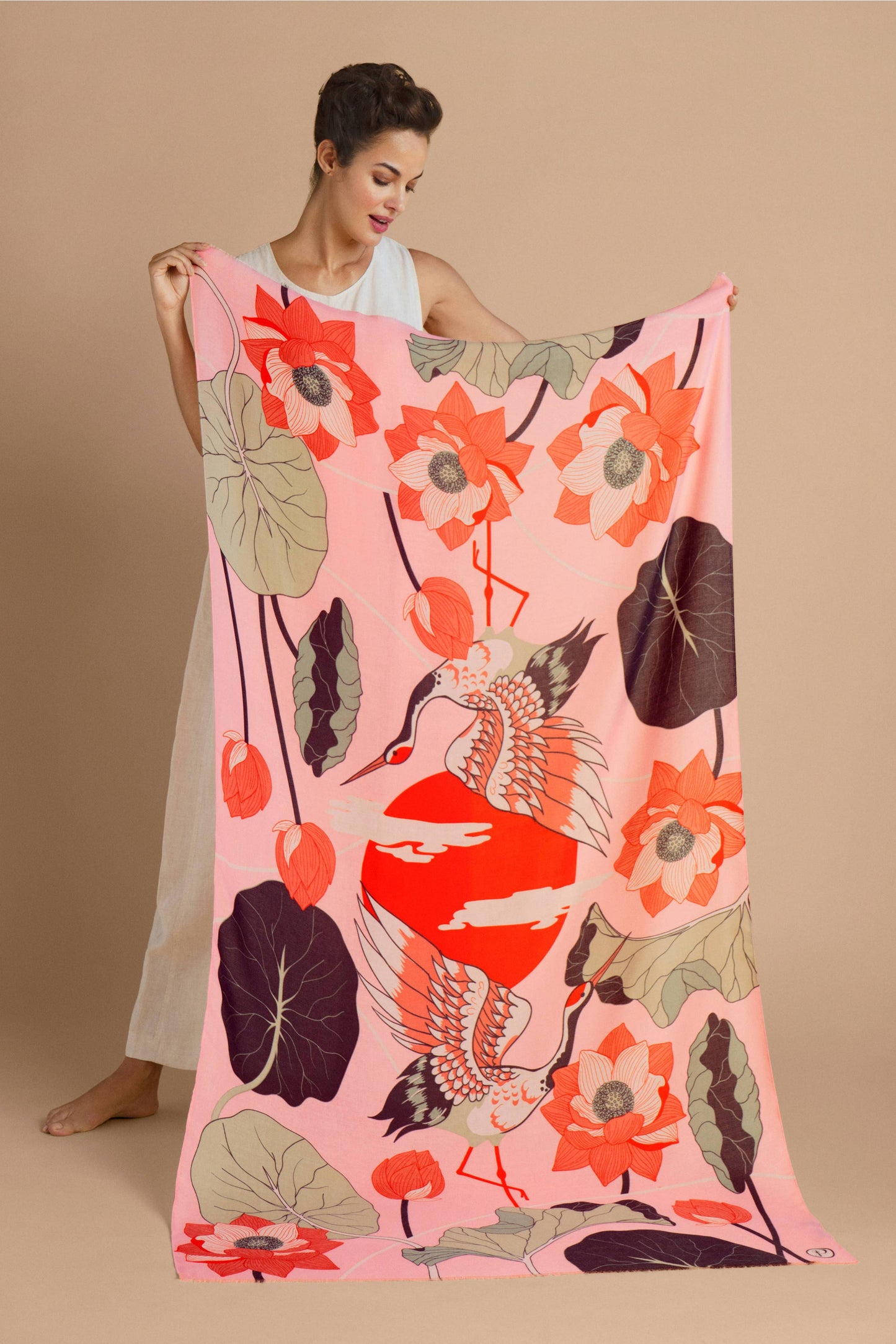 Crane at Sunrise -Print Petal Scarf