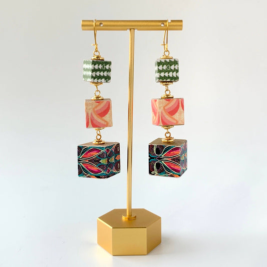 Folk Art Collection Found Objects Wooden Bead Earrings