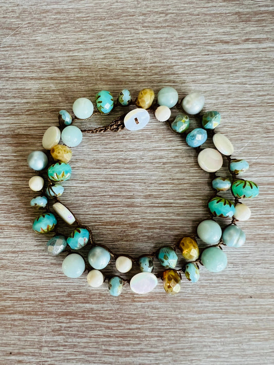 Beach Walk Necklace With Freshwater Pearls, Semi Precious