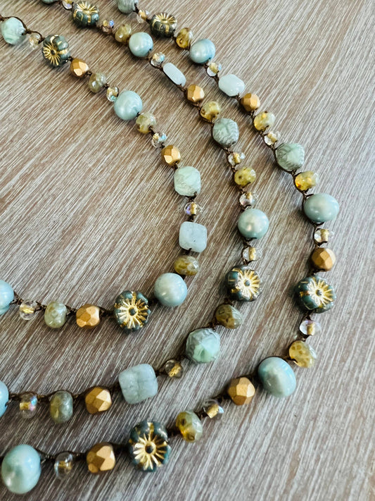 Victorian Luxe Freshwater Pearl and Aquamarine Wrap