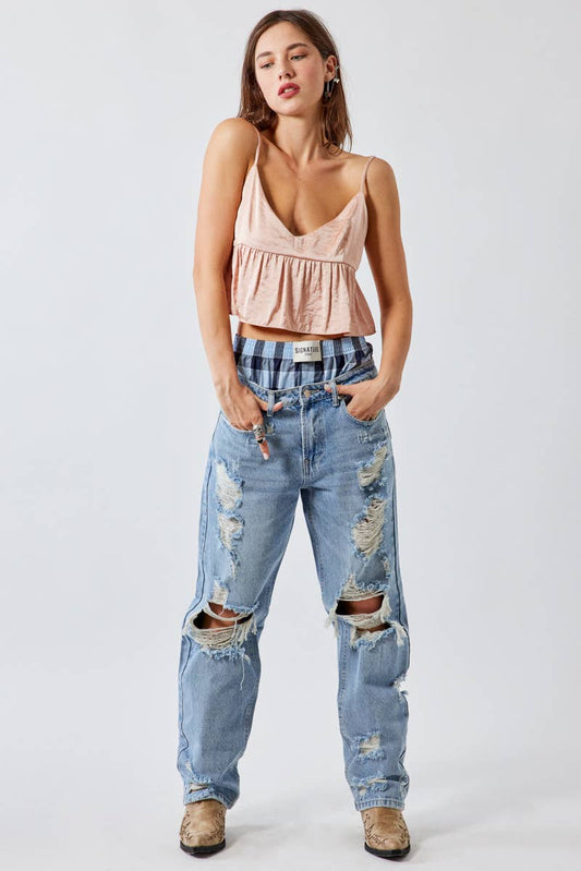 Loose Fit Jeans Zipper Closure