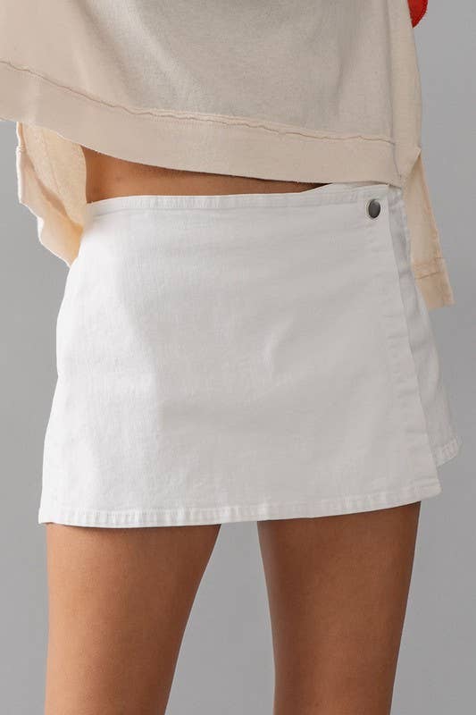 White Side Zipper Denim Skort