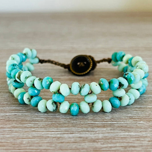 Woven Friendship Link Crystal Bracelet In Aqua