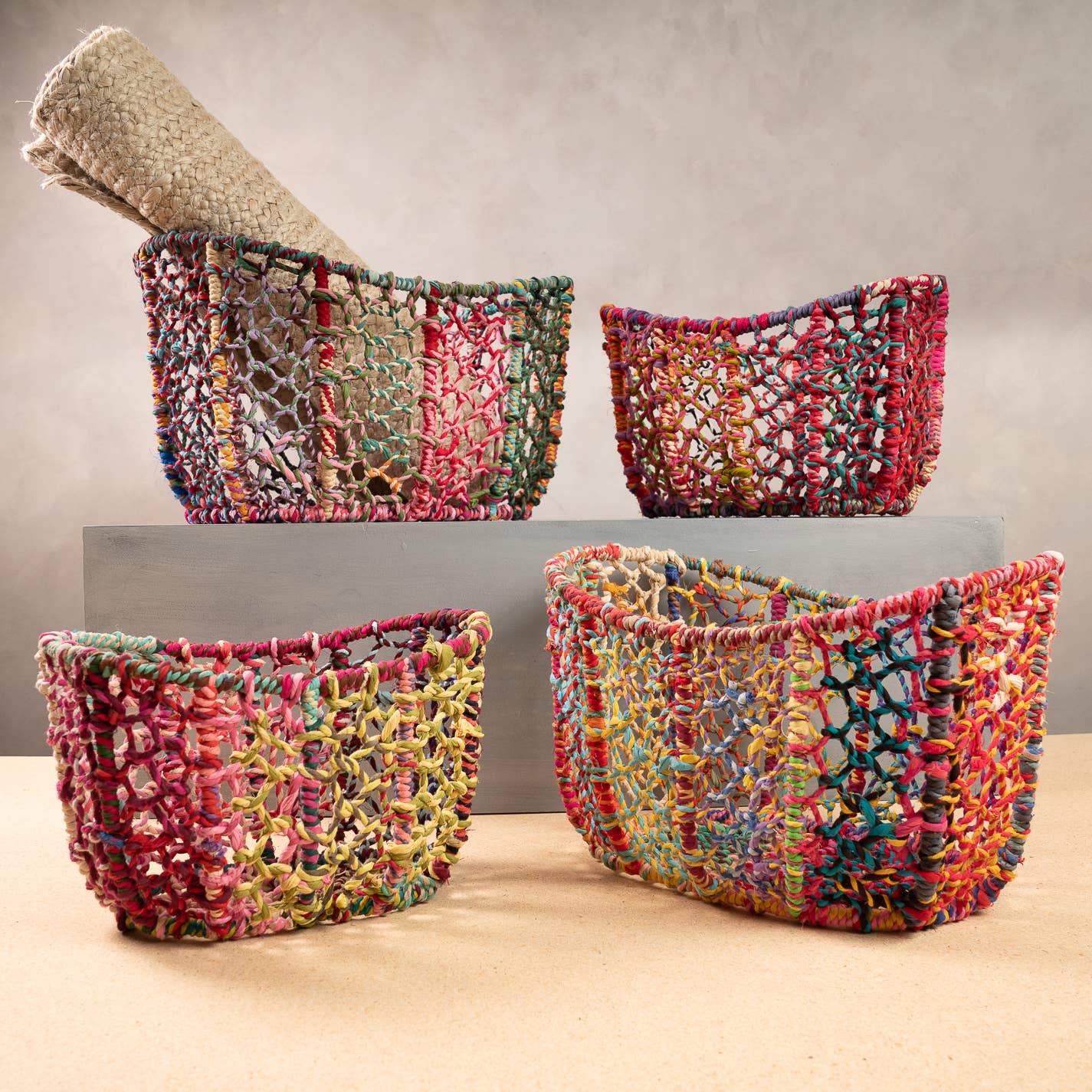 Colorful Tall Jute Baskets