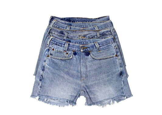 Mid-Rise Upcycled Denim Straight-Cut Shorts