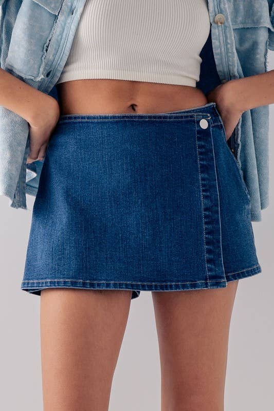 Blue Side Zipper Denim Skort